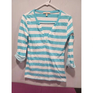 Banana Republic Women's Shirt Size XS Blue White Stripes 3/4 Sleeves Pullover